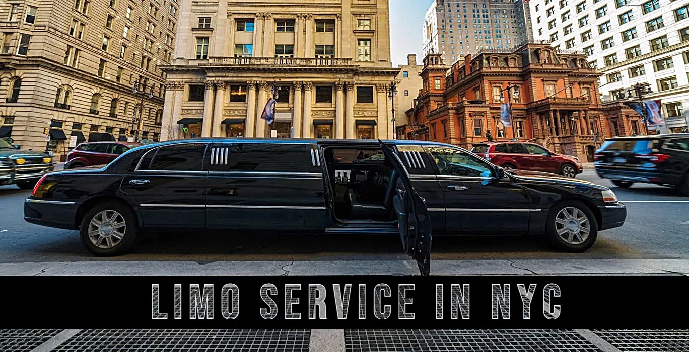 Luxury stretch limousine parked in Times Square, NYC