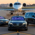 Limousine pick-up area at JFK Airport with vehicles waiting for passengers.