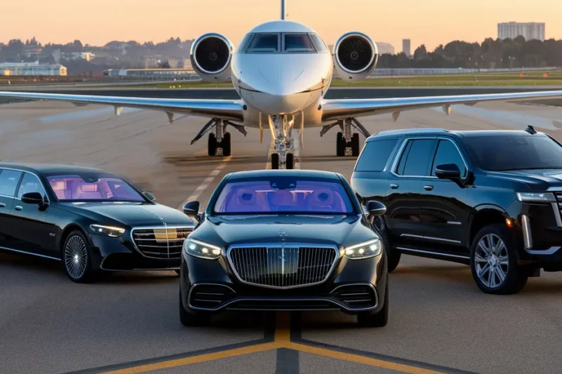 Limousine pick-up area at JFK Airport with vehicles waiting for passengers.