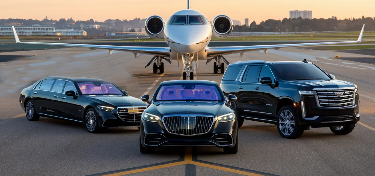 Limousine pick-up area at JFK Airport with vehicles waiting for passengers.