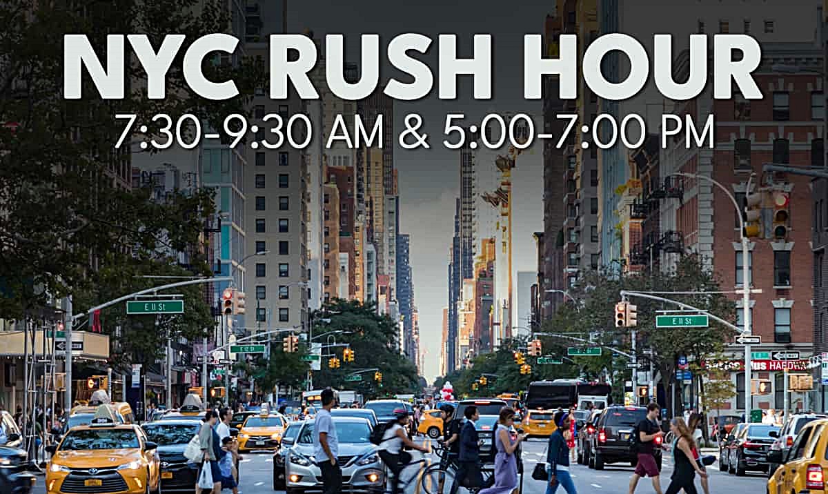 Rush hour times in New York City, including peak traffic hours and crowded public transport periods